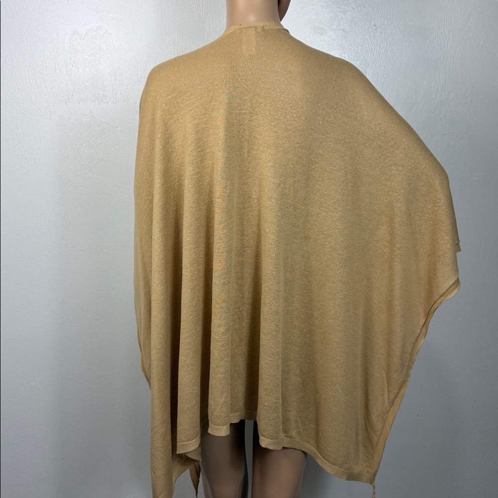 J. Jill One Size Linen Blend Tassel Kimono Ruana Wrap Beige Tan - Picture 3 of 5